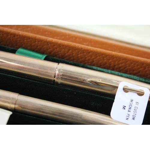 497 - Vintage Parker 61 Gold Plated Fountain Pen w/ 14ct Gold Nib, Ballpoint, Pencil