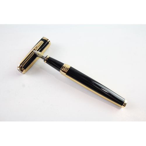 500 - Waterman Exception Gold Plate & Black Lacquer Fountain Pen w/ 18ct Gold Nib