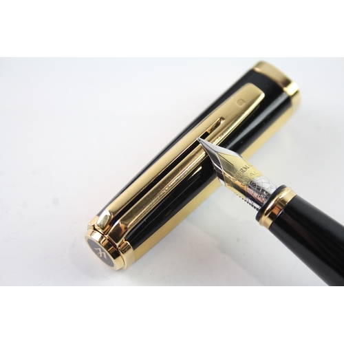 500 - Waterman Exception Gold Plate & Black Lacquer Fountain Pen w/ 18ct Gold Nib