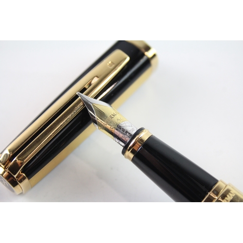 500 - Waterman Exception Gold Plate & Black Lacquer Fountain Pen w/ 18ct Gold Nib