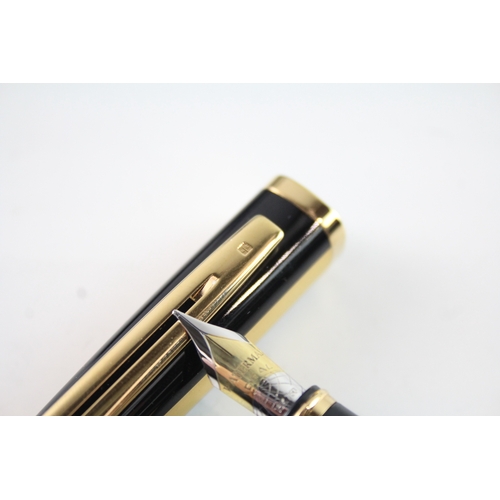 500 - Waterman Exception Gold Plate & Black Lacquer Fountain Pen w/ 18ct Gold Nib