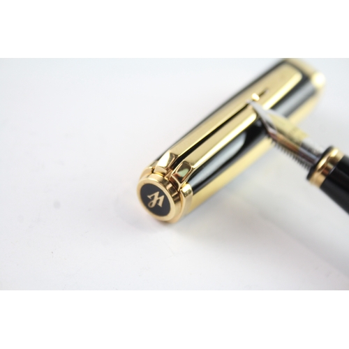 500 - Waterman Exception Gold Plate & Black Lacquer Fountain Pen w/ 18ct Gold Nib