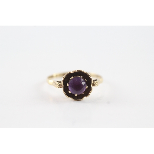 51 - 9ct gold vintage amethyst dress ring with a heart shape gallery & patterned shoulders (2.3g) Size R