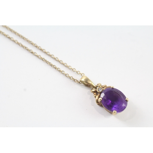 54 - 9ct gold amethyst & diamond pendant necklace (3.8g)