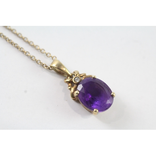 54 - 9ct gold amethyst & diamond pendant necklace (3.8g)