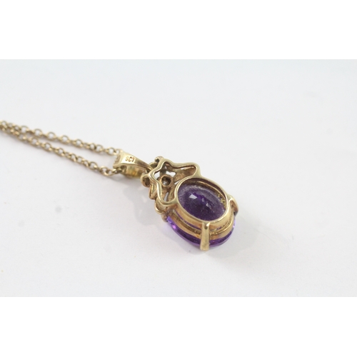 54 - 9ct gold amethyst & diamond pendant necklace (3.8g)