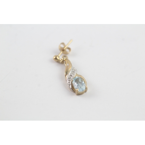 55 - 9ct gold blue gemstone & diamond drop earrings (1.7g)