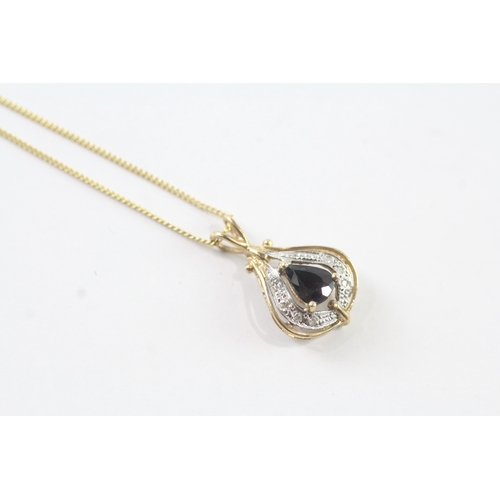 62 - 9ct gold sapphire & diamond pendant necklace (2.4g)