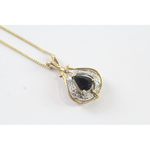 62 - 9ct gold sapphire & diamond pendant necklace (2.4g)