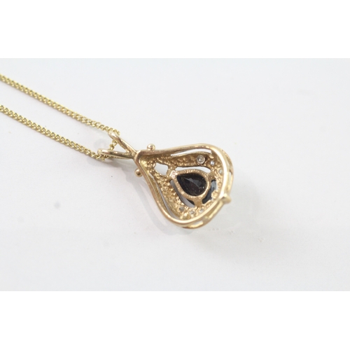 62 - 9ct gold sapphire & diamond pendant necklace (2.4g)