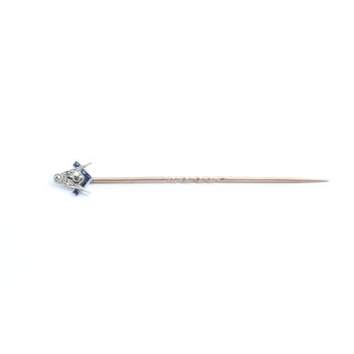 63 - 9ct gold vintage sapphire & diamond masonic stick pin (0.9g)