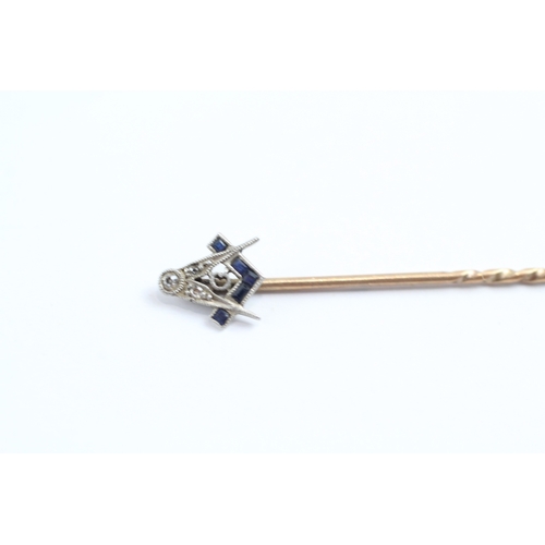 63 - 9ct gold vintage sapphire & diamond masonic stick pin (0.9g)