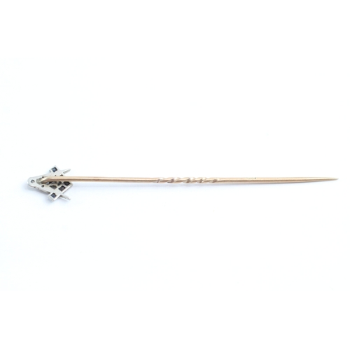 63 - 9ct gold vintage sapphire & diamond masonic stick pin (0.9g)