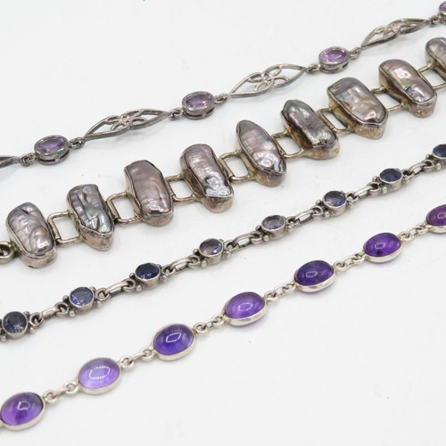 297 - Collection of Sterling Silver Gemstone Bracelets inc. Iolite, Amethyst x 4 52g