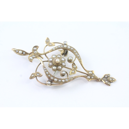 74 - 9ct gold art nouveau seed pearl pendant (4.4g)