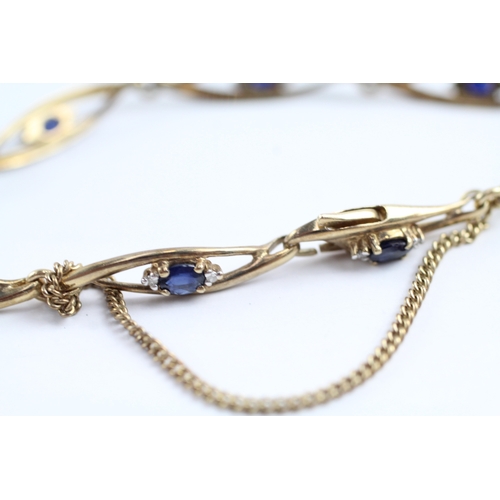 78 - 9ct gold vintage sapphire & diamond bracelet (5.8g)