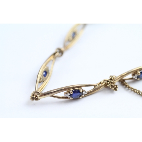 78 - 9ct gold vintage sapphire & diamond bracelet (5.8g)