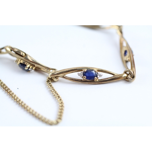 78 - 9ct gold vintage sapphire & diamond bracelet (5.8g)