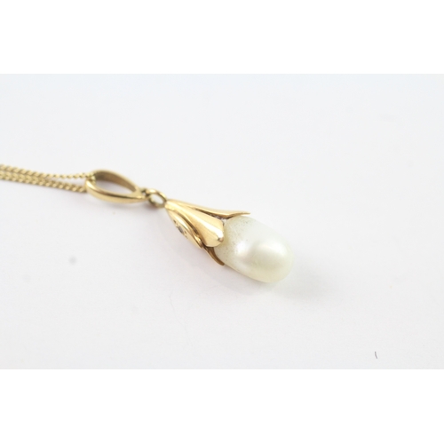 90 - 18ct gold pearl drop pendant necklace e (2.3g)