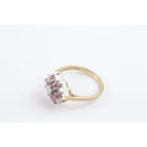 93 - 9ct gold 1980's ruby & diamond dress ring (2.5g) Size O