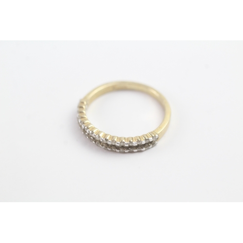 95 - 9ct gold diamond three row half eternity ring (2.4g) Size P 1/2