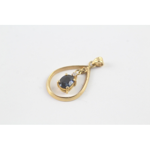 97 - 9ct gold sapphire and diamond pendant (1.5g)