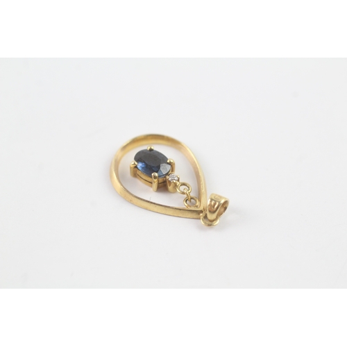 97 - 9ct gold sapphire and diamond pendant (1.5g)