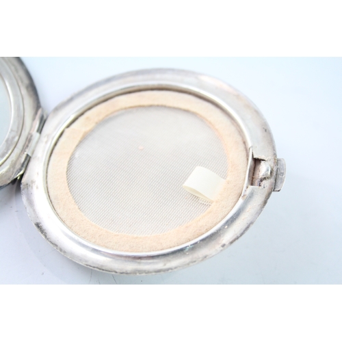 308 - Vintage Hallmarked 1950 Birmingham Sterling Silver Guilloche Enamel Compact 101g