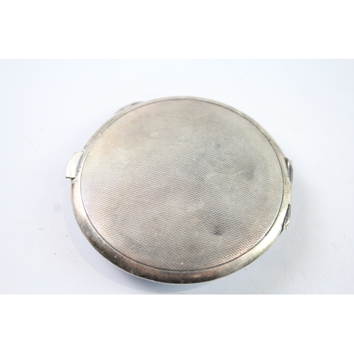 308 - Vintage Hallmarked 1950 Birmingham Sterling Silver Guilloche Enamel Compact 101g