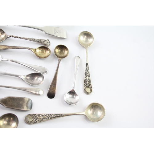 310 - 16 x Antique / Vintage .925 Sterling Silver Condiment Spoons Inc Victorian (91g)