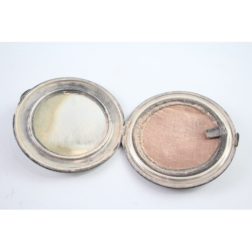 313 - Vintage Hallmarked 1938 Birmingham Sterling Silver Vanity Compact w/ Enamel 66g