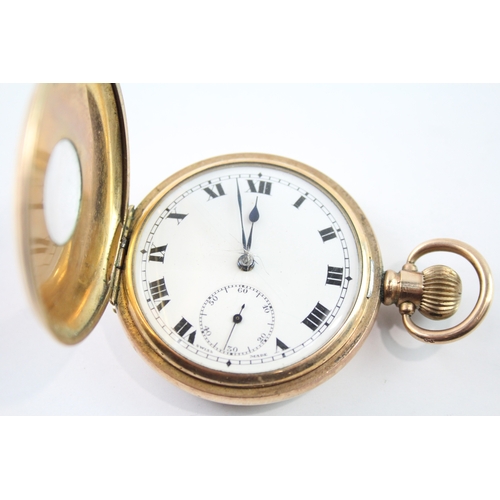 466 - Vintage Half Hunter Rolled Gold Pocket Watch Hand Wind WATCH RUNS