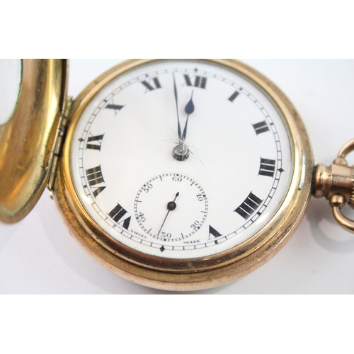 466 - Vintage Half Hunter Rolled Gold Pocket Watch Hand Wind WATCH RUNS