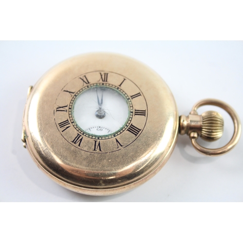 466 - Vintage Half Hunter Rolled Gold Pocket Watch Hand Wind WATCH RUNS