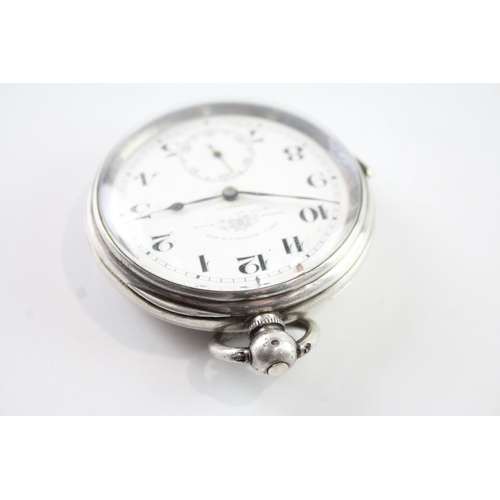 470 - Vintage .925 Silver JG Graves Open Face Pocket Watch Key Wind WATCH RUNS