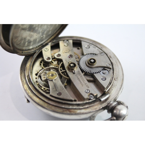 470 - Vintage .925 Silver JG Graves Open Face Pocket Watch Key Wind WATCH RUNS