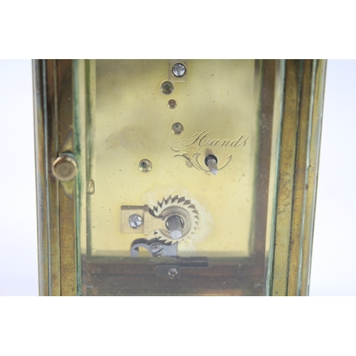 480 - Antique Brass Carriage Clock Key Wind WATCH RUNS