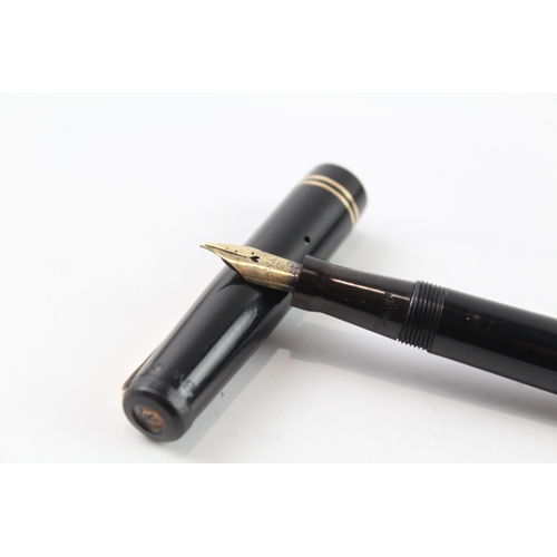 484 - Vintage Mabie Todd Swan Self Filler Black Fountain Pen w/ 14ct Gold Nib WRITING