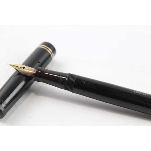 484 - Vintage Mabie Todd Swan Self Filler Black Fountain Pen w/ 14ct Gold Nib WRITING