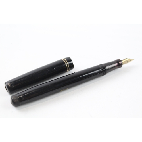 484 - Vintage Mabie Todd Swan Self Filler Black Fountain Pen w/ 14ct Gold Nib WRITING