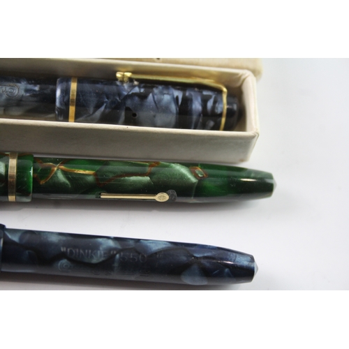 485 - 3 x Vintage Conway Stewart Dinkie Fountain Pens w/ 14ct Gold Nibs WRITING