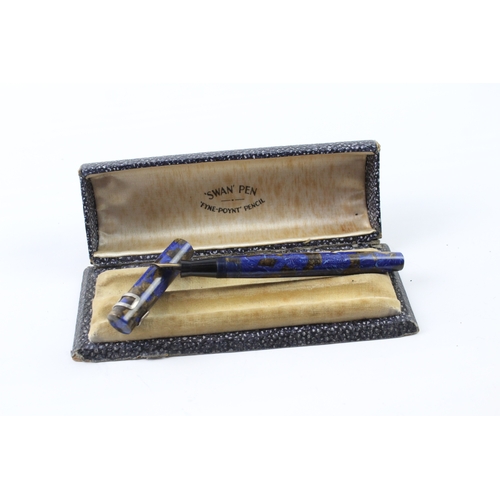 Vintage Mabie Todd Blackbird Blue Fountain Pen w/ 14ct Gold Nib WRITING