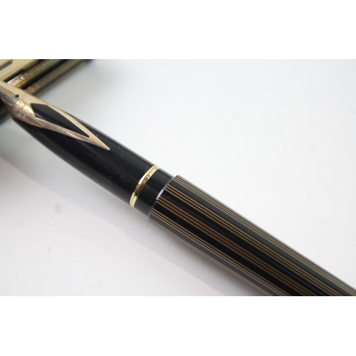 496 - Vintage Sheaffer Targa Black Stripe Fountain Pen w/ 14ct Gold Nib WRITING Boxed