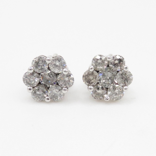 76 - 9ct white gold diamond cluster stud earrings (1.5g)