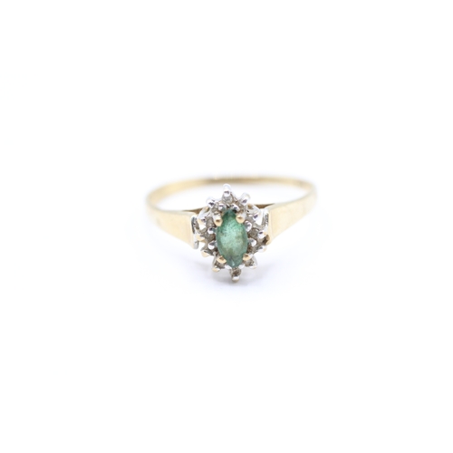 117 - 9ct gold emerald & diamond cluster dress ring (1.4g) Size N