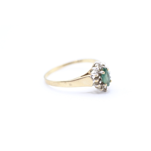 117 - 9ct gold emerald & diamond cluster dress ring (1.4g) Size N