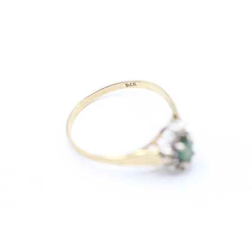 117 - 9ct gold emerald & diamond cluster dress ring (1.4g) Size N