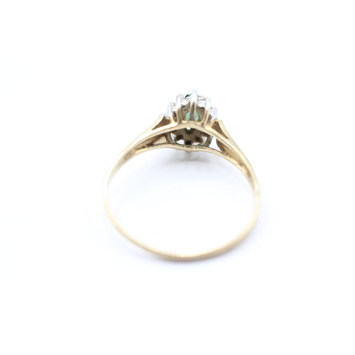 117 - 9ct gold emerald & diamond cluster dress ring (1.4g) Size N