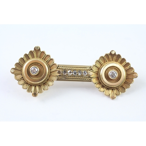 17 - 15ct gold antique etruscan revival diamond brooch (5.8g)