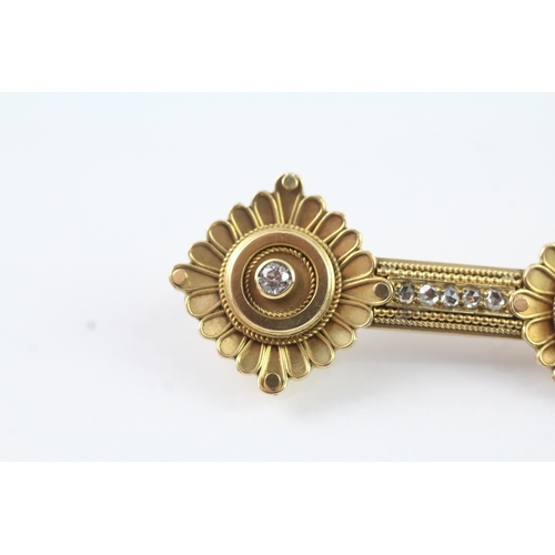 17 - 15ct gold antique etruscan revival diamond brooch (5.8g)